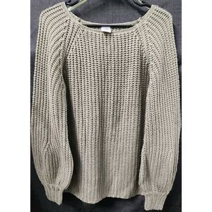 Selfie‎ Leslie Sweater Olive Green Sz M Balloon Sleeves Loose Off Shoulder Knit